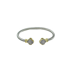 Bracelet Cable Two Tone Pave CZ Clover