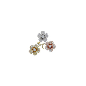 Ring Triple Flower Pave